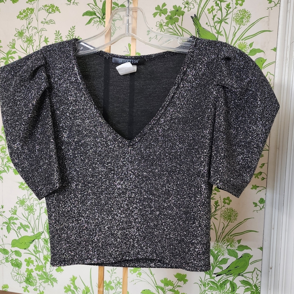 Elegant Black Glitter Top